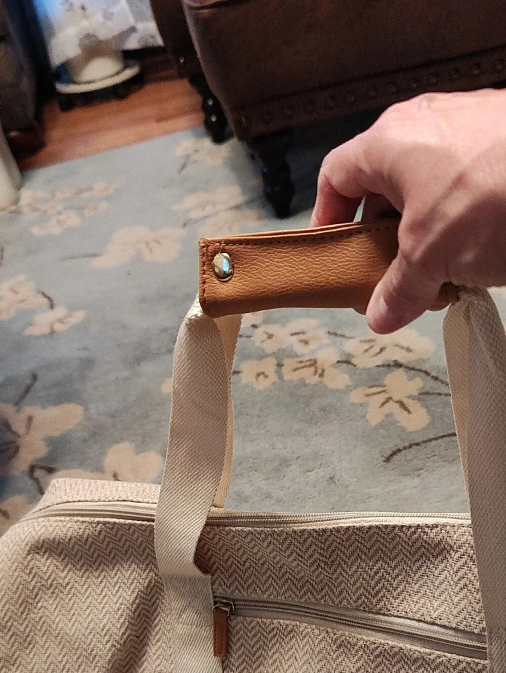 DSW Beige and Tan Canvas Tote with Faux-Leather Trim